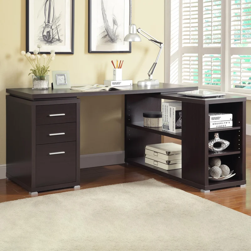 Coaster Furniture Yvette 800517 60-inch 3-Drawer L-Shape Computer Desk - Cappuccino