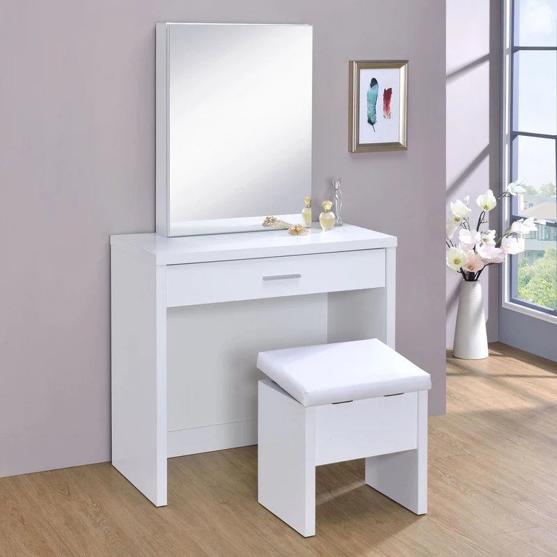 Coaster Furniture Harvey 300290 Vanity Set with Lift-Top Stool - White