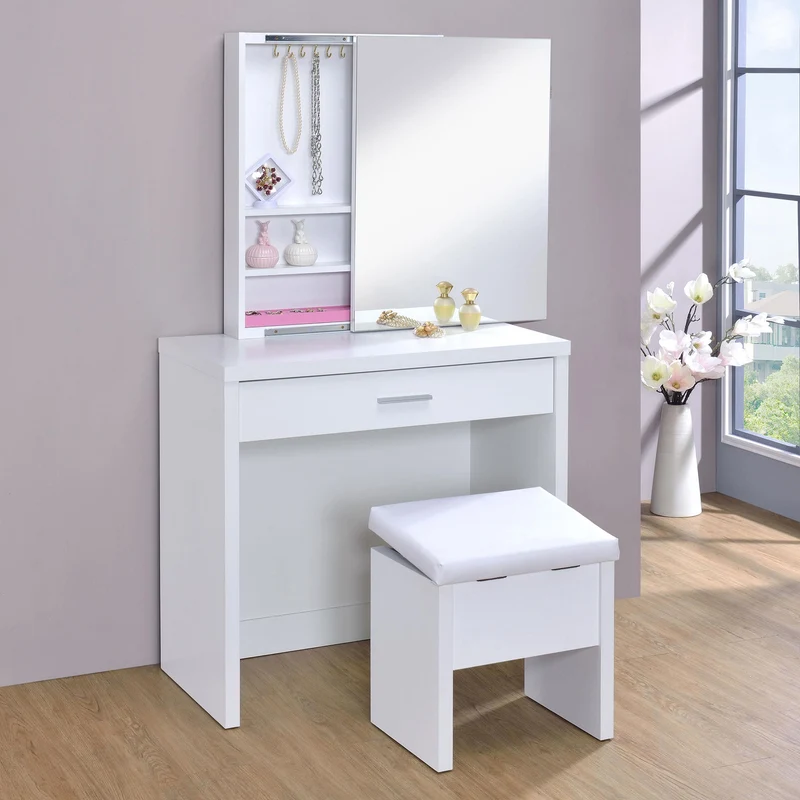 Coaster Furniture Harvey 300290 Vanity Set with Lift-Top Stool - White