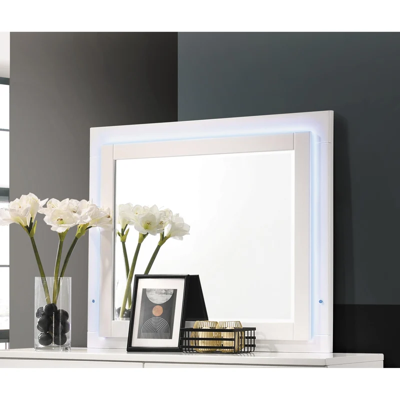 Coaster Furniture Felicity 203504LED Wood LED Dresser Mirror - White High Gloss