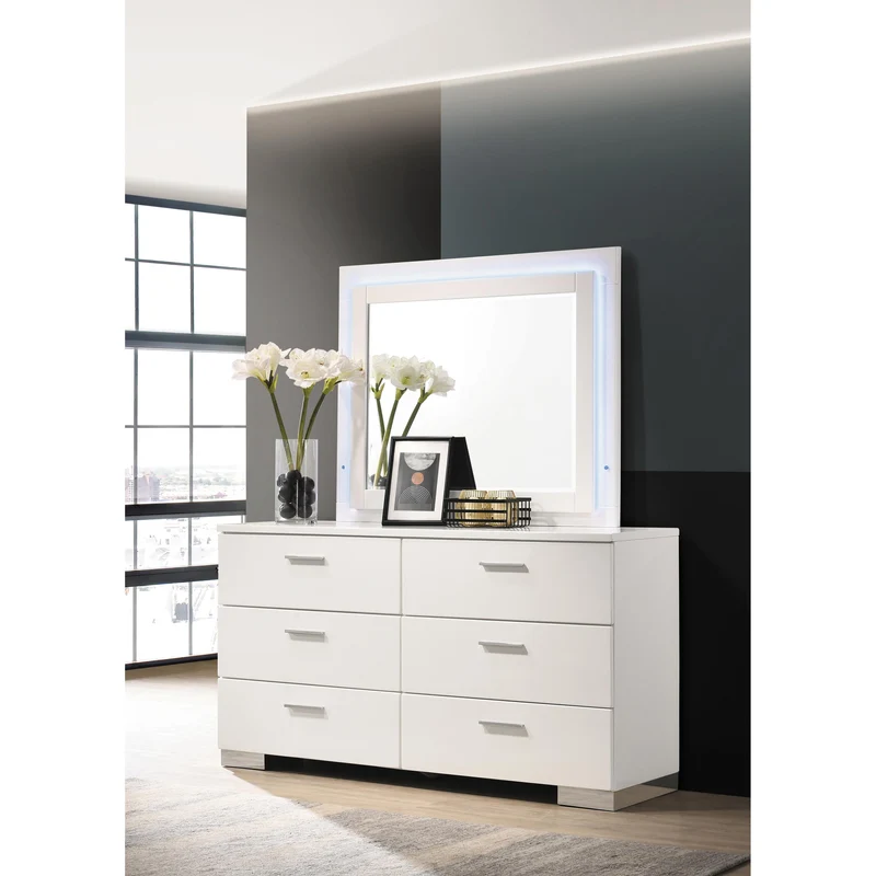 Coaster Furniture Felicity 203504LED Wood LED Dresser Mirror - White High Gloss