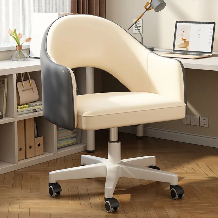 Modern Minimalist Microfiber Leather & Carbon Steel Square Cushion & Curved Backrest Desk Chair, Adjustable & Movable For Home Office