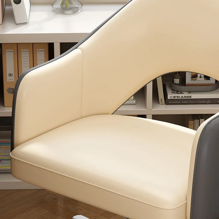 Modern Minimalist Microfiber Leather & Carbon Steel Square Cushion & Curved Backrest Desk Chair, Adjustable & Movable For Home Office