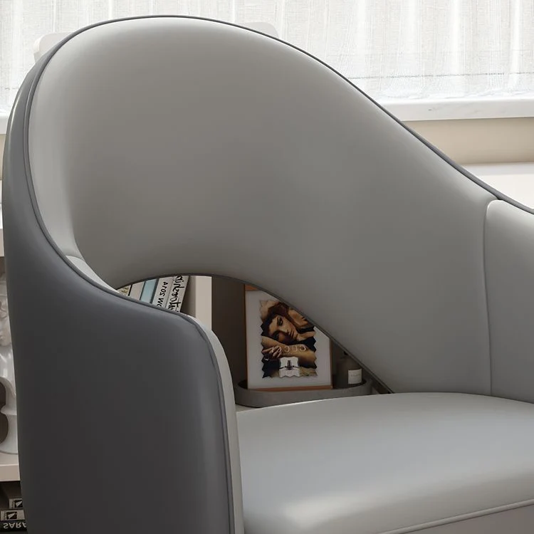 Modern Minimalist Microfiber Leather & Carbon Steel Square Cushion & Curved Backrest Desk Chair, Adjustable & Movable For Home Office