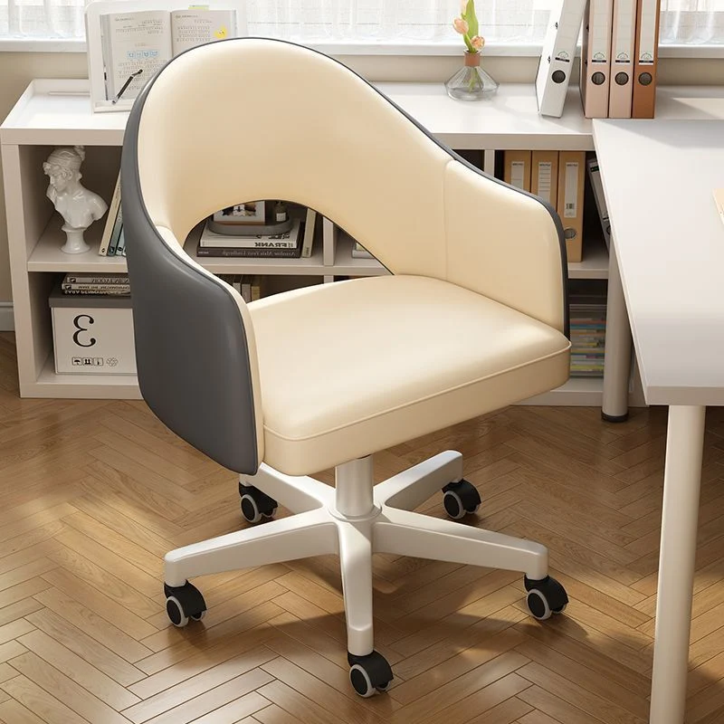 Modern Minimalist Microfiber Leather & Carbon Steel Square Cushion & Curved Backrest Desk Chair, Adjustable & Movable For Home Office
