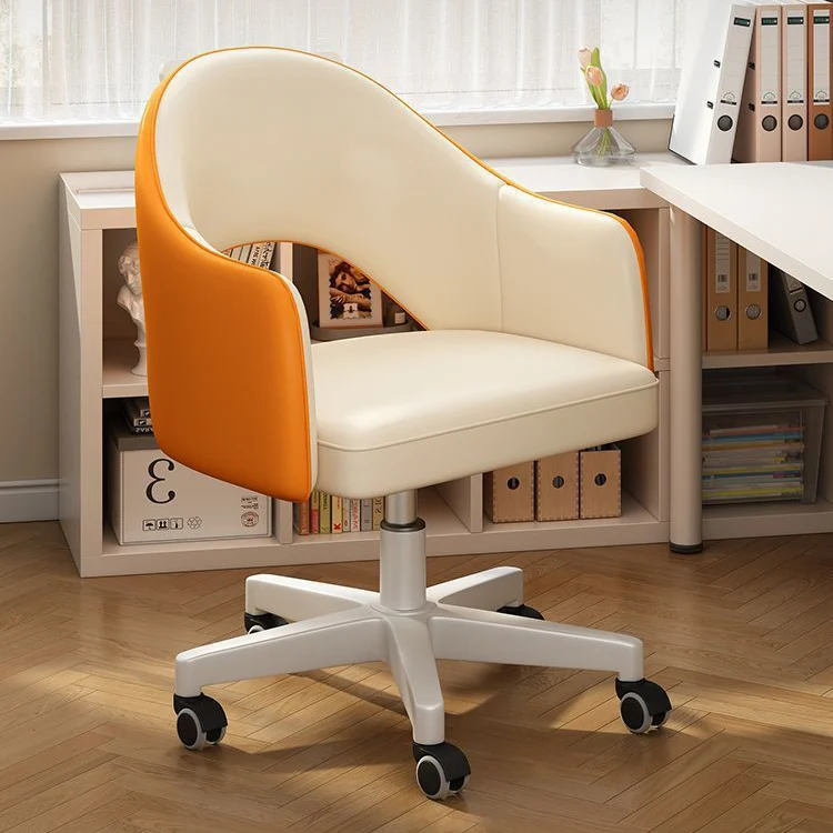 Modern Minimalist Microfiber Leather & Carbon Steel Square Cushion & Curved Backrest Desk Chair, Adjustable & Movable For Home Office