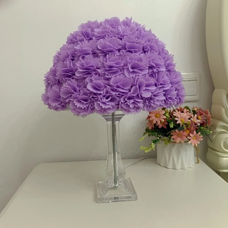 Contemporary Creative Feather & Acrylic Round Umbrella 1-Light Table Lamp For Bedroom & Living Room