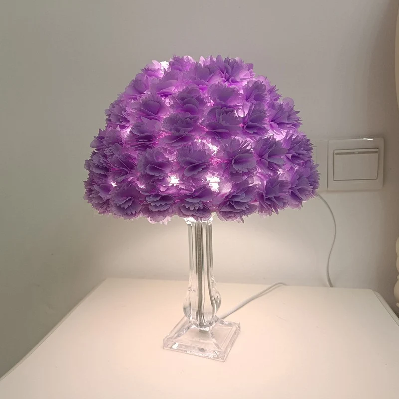 Contemporary Creative Feather & Acrylic Round Umbrella 1-Light Table Lamp For Bedroom & Living Room