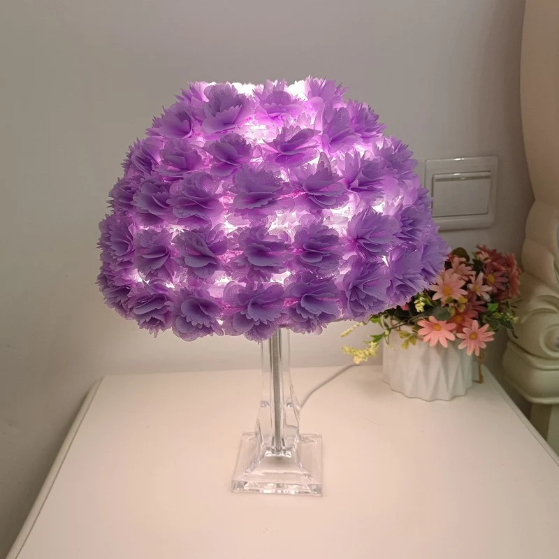 Contemporary Creative Feather & Acrylic Round Umbrella 1-Light Table Lamp For Bedroom & Living Room