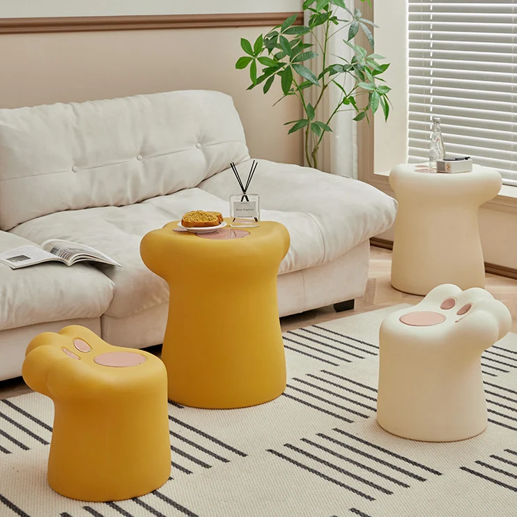 Contemporary Nordic Cylindrical Cat Paw Shape PE Side Table Low Stool Chair For Living Room