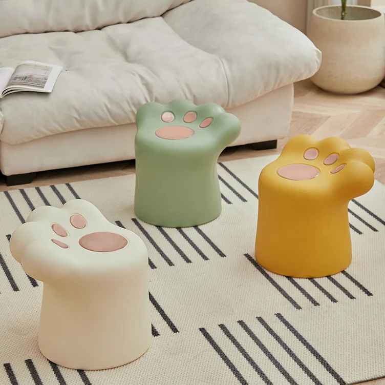 Contemporary Nordic Cylindrical Cat Paw Shape PE Side Table Low Stool Chair For Living Room