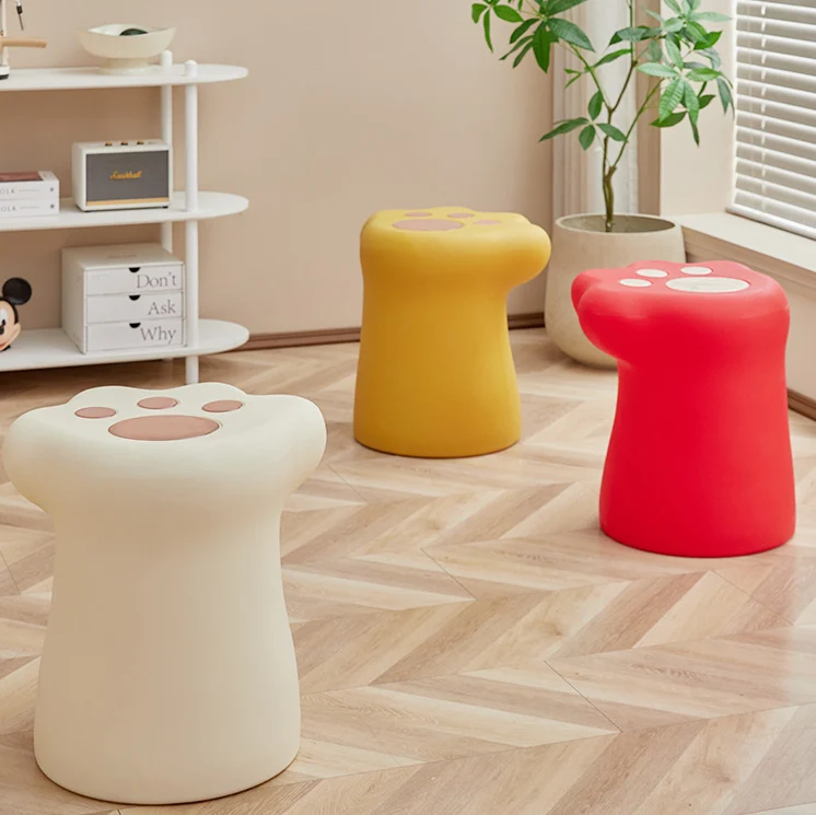 Contemporary Nordic Cylindrical Cat Paw Shape PE Side Table Low Stool Chair For Living Room