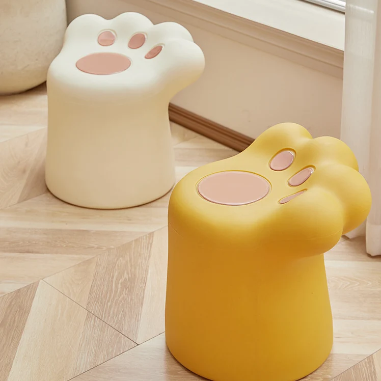 Contemporary Nordic Cylindrical Cat Paw Shape PE Side Table Low Stool Chair For Living Room