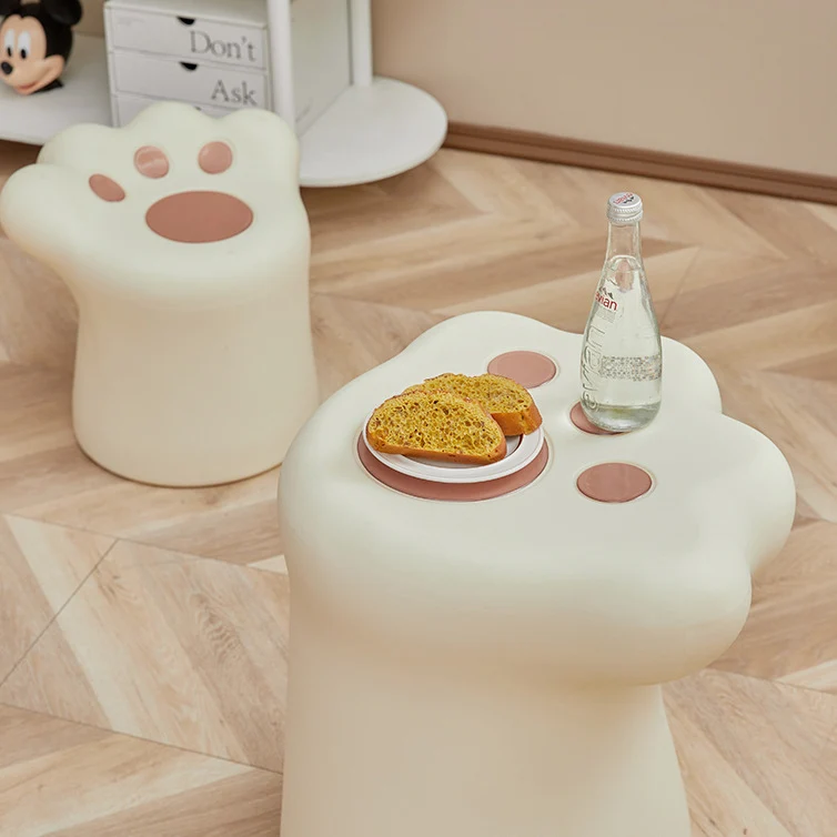 Contemporary Nordic Cylindrical Cat Paw Shape PE Side Table Low Stool Chair For Living Room