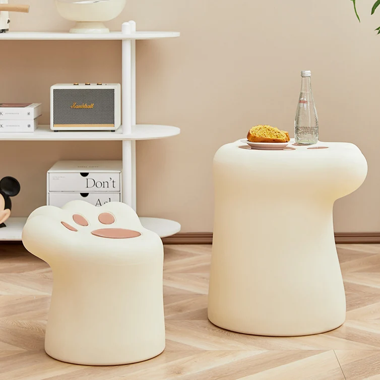 Contemporary Nordic Cylindrical Cat Paw Shape PE Side Table Low Stool Chair For Living Room