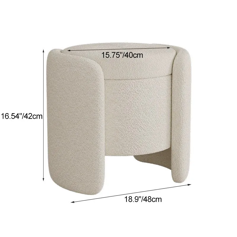 Contemporary Nordic Cream Storable Round Cylinder Plywood Sherpa Fabric Vanity Stool For Bedroom
