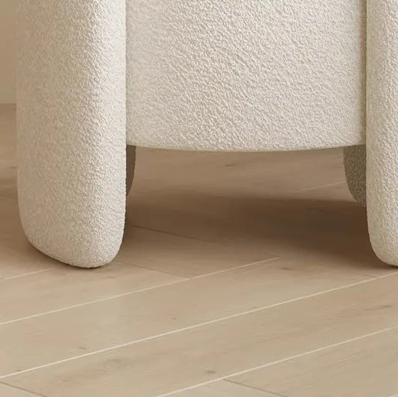 Contemporary Nordic Cream Storable Round Cylinder Plywood Sherpa Fabric Vanity Stool For Bedroom