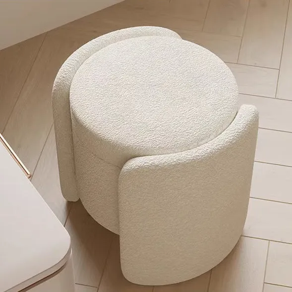 Contemporary Nordic Cream Storable Round Cylinder Plywood Sherpa Fabric Vanity Stool For Bedroom