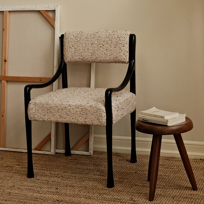 Modern Mid-Century Square Rectangle Ash Wood Fabric Chair Backrest Armrest For Living Room