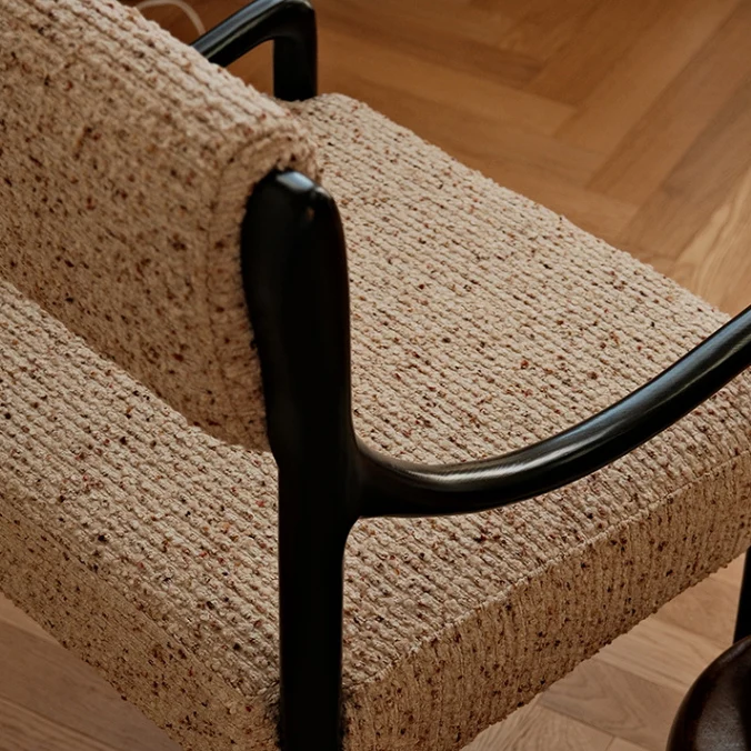 Modern Mid-Century Square Rectangle Ash Wood Fabric Chair Backrest Armrest For Living Room