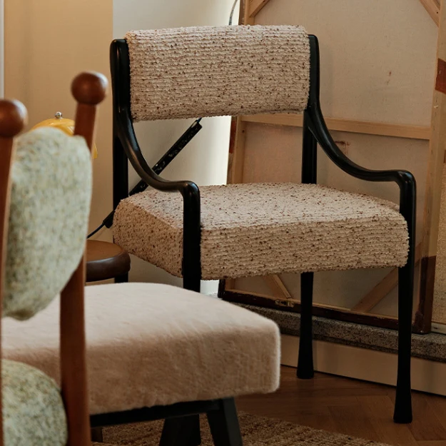 Modern Mid-Century Square Rectangle Ash Wood Fabric Chair Backrest Armrest For Living Room