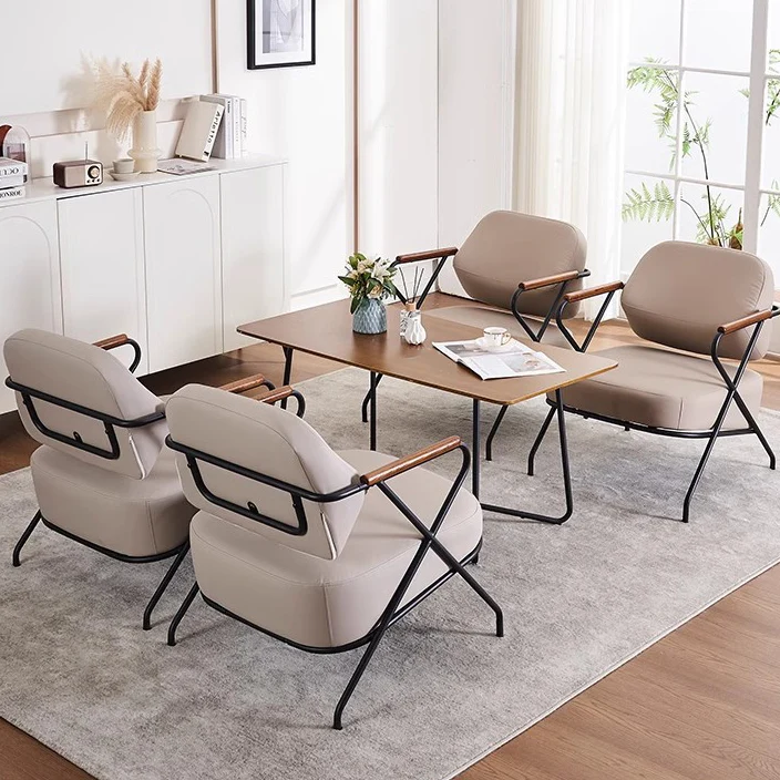 Contemporary Scandinavian Square Metal Artificial Leather Ash Wood Accent Chair Backrest Armrest For Living Room