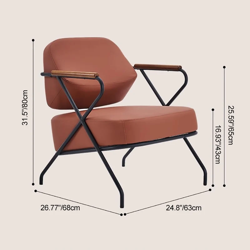 Contemporary Scandinavian Square Metal Artificial Leather Ash Wood Accent Chair Backrest Armrest For Living Room