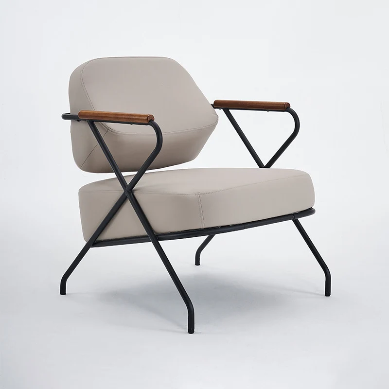 Contemporary Scandinavian Square Metal Artificial Leather Ash Wood Accent Chair Backrest Armrest For Living Room