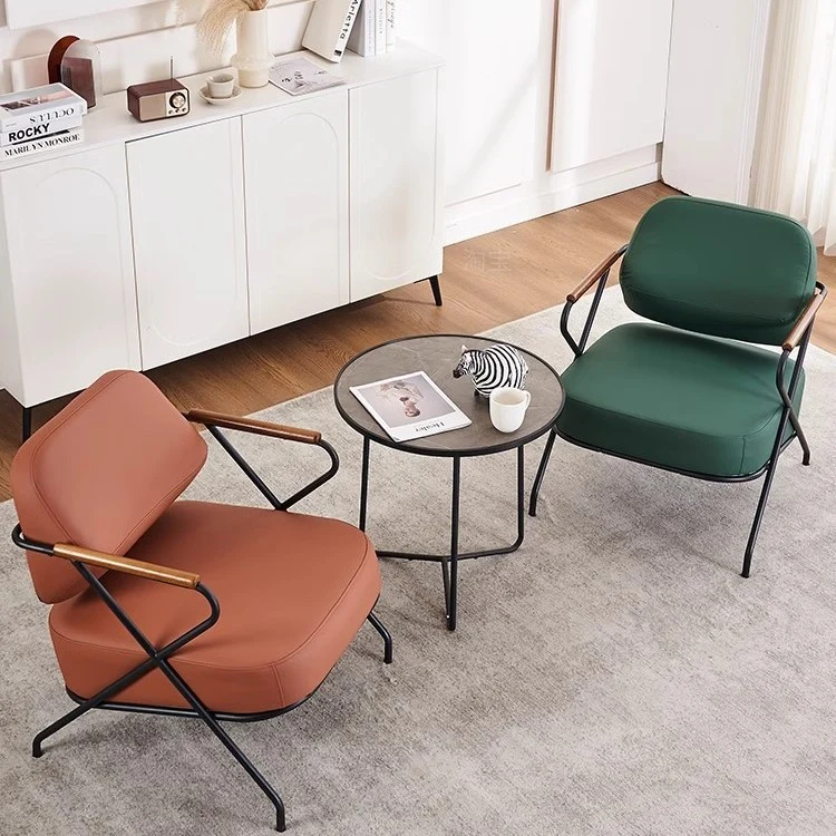 Contemporary Scandinavian Square Metal Artificial Leather Ash Wood Accent Chair Backrest Armrest For Living Room