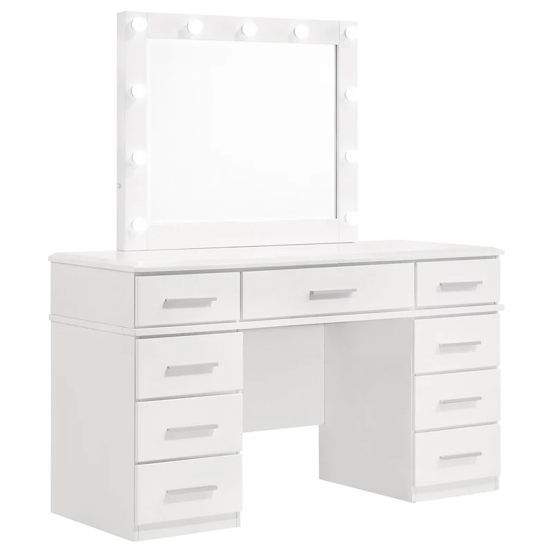 Coaster Furniture Felicity 203507 9-Drawer Vanity Table Lighted Mirror - Glossy White