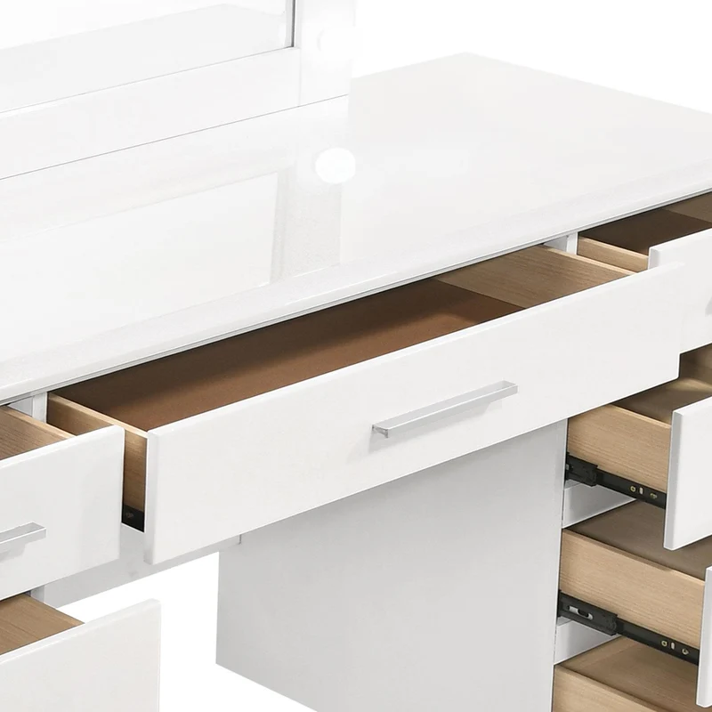 Coaster Furniture Felicity 203507 9-Drawer Vanity Table Lighted Mirror - Glossy White