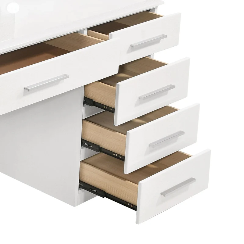 Coaster Furniture Felicity 203507 9-Drawer Vanity Table Lighted Mirror - Glossy White