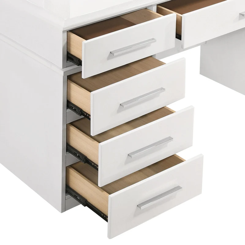 Coaster Furniture Felicity 203507 9-Drawer Vanity Table Lighted Mirror - Glossy White