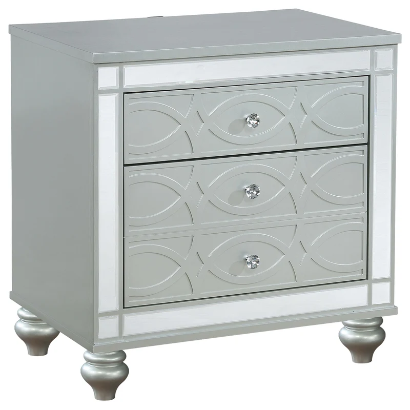 Coaster Furniture Gunnison 223212 2-Drawer Nightstand - Silver Metallic