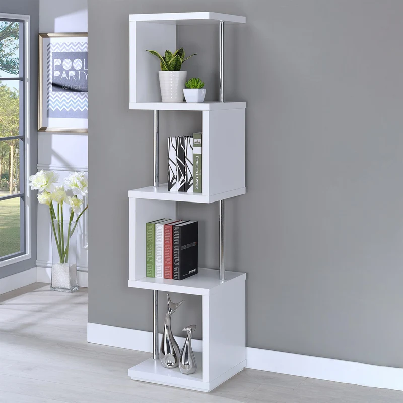 Coaster Furniture Baxter 801418 67-inch 4-shelf Bookshelf - White and Chrome