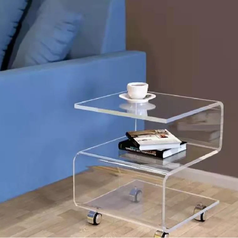 Contemporary Scandinavian Curved S-Shape Removable Acrylic End Table 3-Tiers For Living Room