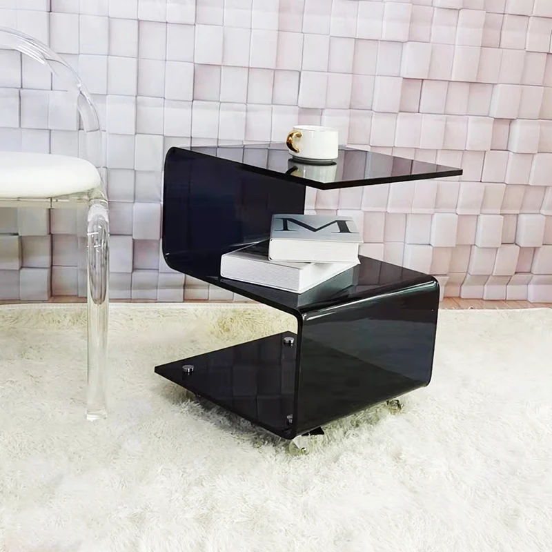 Contemporary Scandinavian Curved S-Shape Removable Acrylic End Table 3-Tiers For Living Room