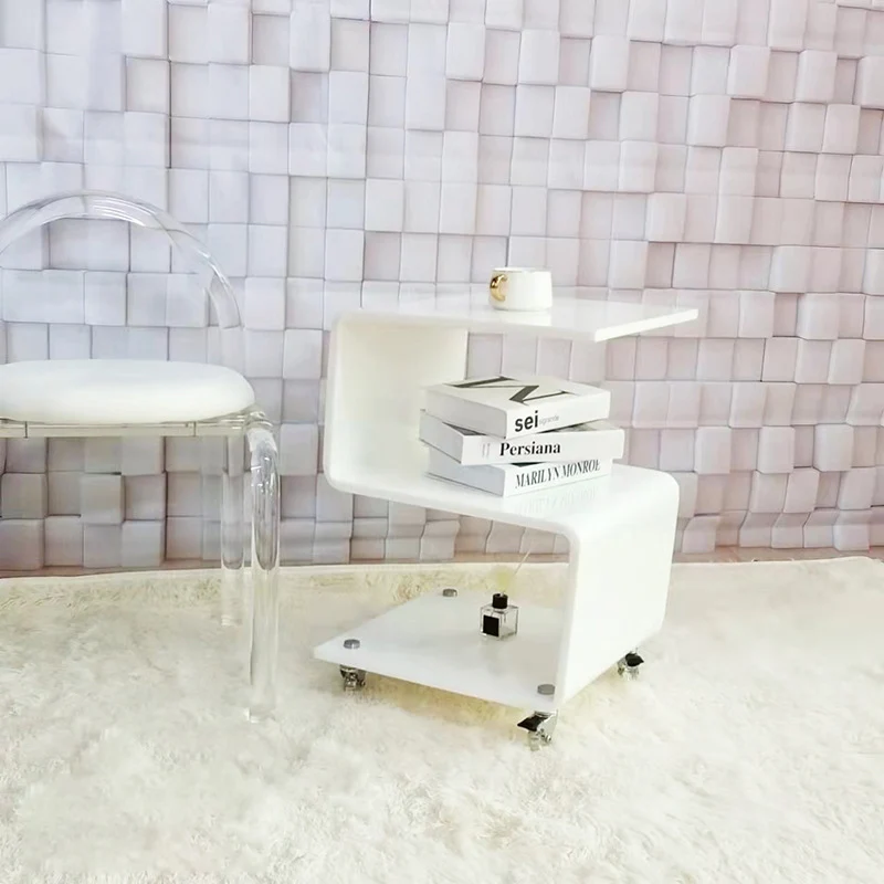 Contemporary Scandinavian Curved S-Shape Removable Acrylic End Table 3-Tiers For Living Room