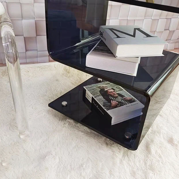 Contemporary Scandinavian Curved S-Shape Removable Acrylic End Table 3-Tiers For Living Room