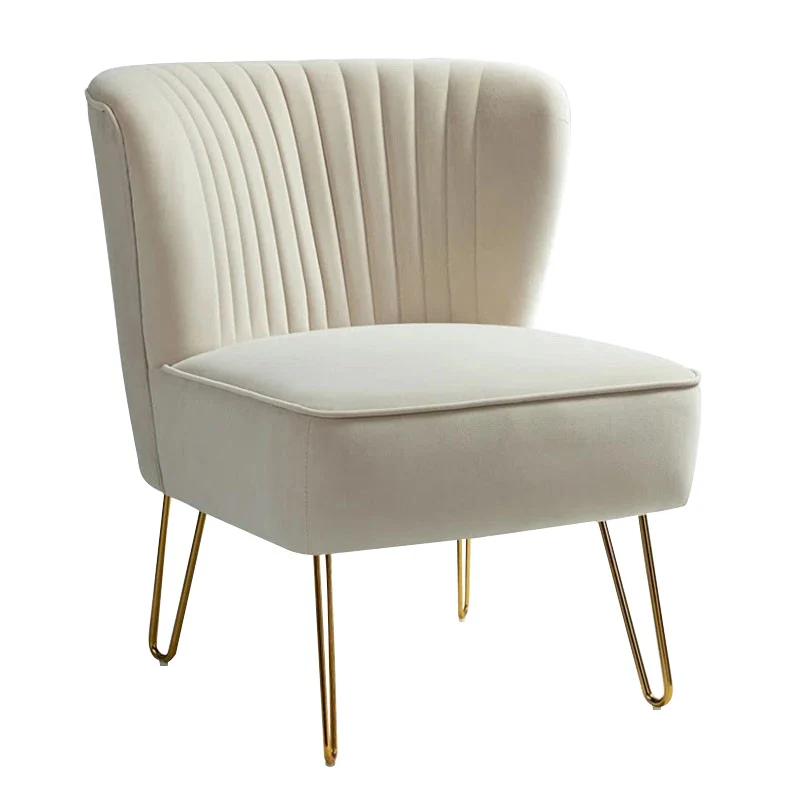 Modern Luxury Curved Pleat Square Velvet Wood Metal Accent Chair Backrest Armless For Living Room