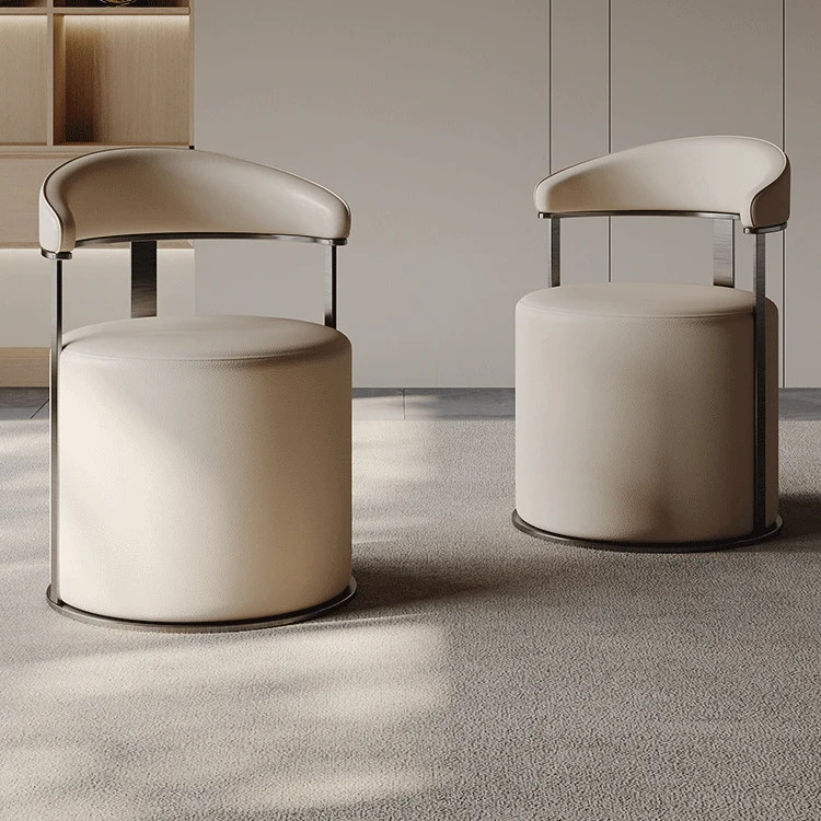 Modern Simplicity Faux Leather Stainless Steel Sponge Round Vanity Stool Backrest For Bedroom