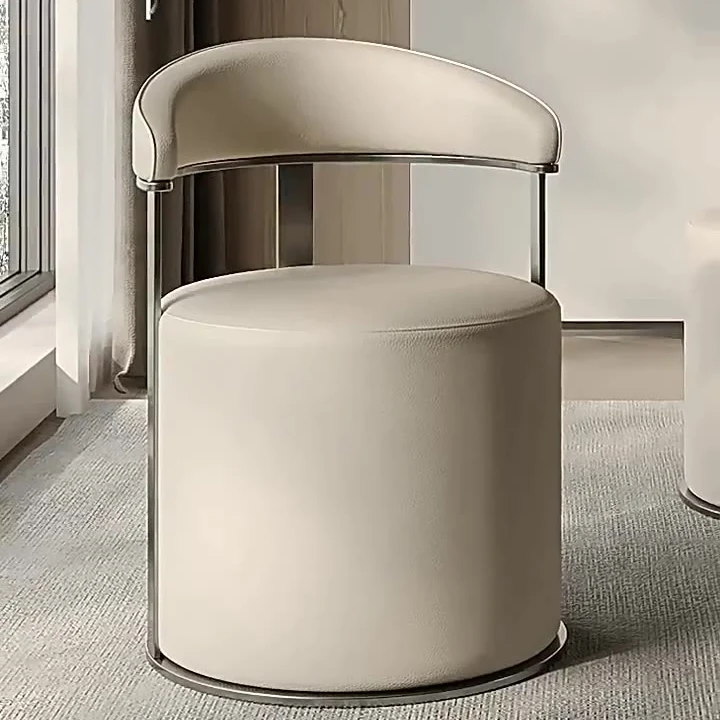 Modern Simplicity Faux Leather Stainless Steel Sponge Round Vanity Stool Backrest For Bedroom