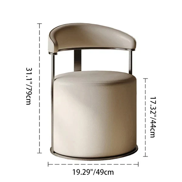 Modern Simplicity Faux Leather Stainless Steel Sponge Round Vanity Stool Backrest For Bedroom