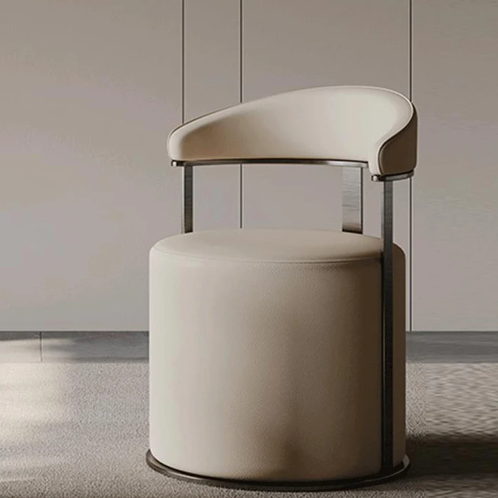 Modern Simplicity Faux Leather Stainless Steel Sponge Round Vanity Stool Backrest For Bedroom