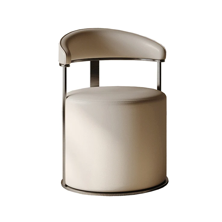 Modern Simplicity Faux Leather Stainless Steel Sponge Round Vanity Stool Backrest For Bedroom