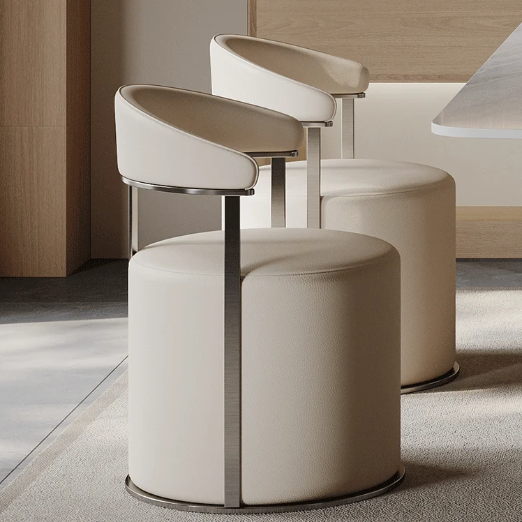 Modern Simplicity Faux Leather Stainless Steel Sponge Round Vanity Stool Backrest For Bedroom