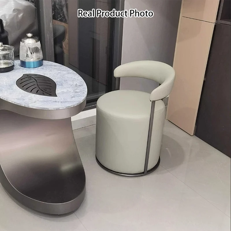 Modern Simplicity Faux Leather Stainless Steel Sponge Round Vanity Stool Backrest For Bedroom