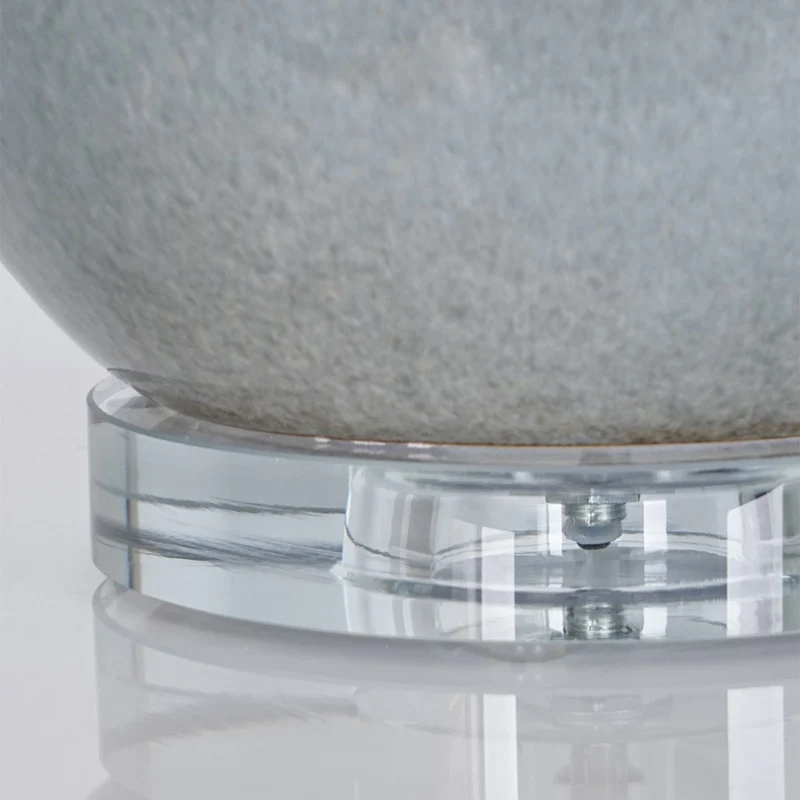 Traditional Chinese Ceramic & Crystal Gourd Base Round Fabric Shade 1-Light Table Lamp For Bedroom & Living Room