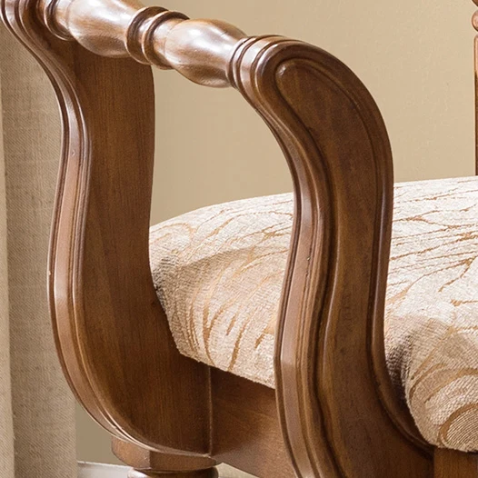 Traditional Vintage Rubberwood & Fabric Square Padded Vanity Stool With Patterned Upholstery & Low Backrest For Bedroom