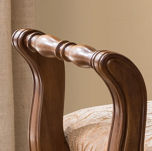 Traditional Vintage Rubberwood & Fabric Square Padded Vanity Stool With Patterned Upholstery & Low Backrest For Bedroom